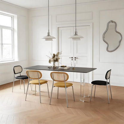63"-79"Modern Minimalist Dining Table, Black Rectangular Top with Clear Acrylic Legs for 4-6 People