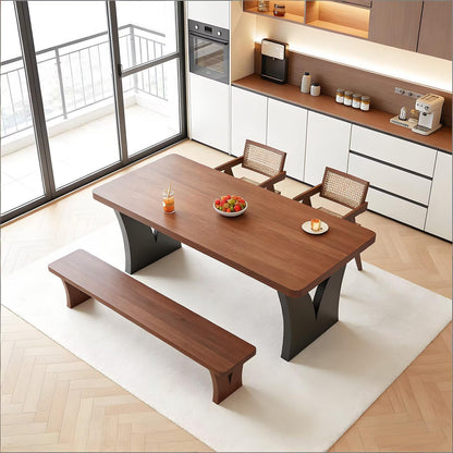 63"-79"Retro Style Wooden Dining Table, Brown Rectangular Kitchen Table with Unique Curved Legs for Dining Room