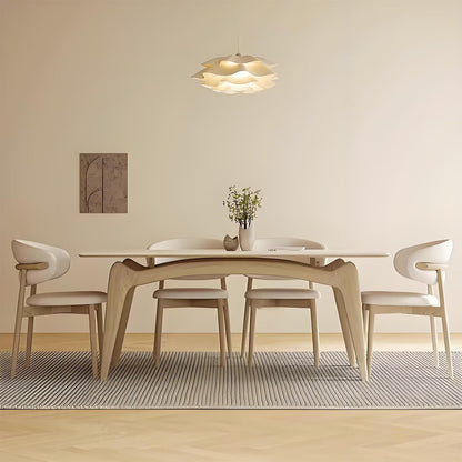 63"-71"Modern Cream Dining Table, Rectangular White Top with Natural Wood Legs for 4-6 People