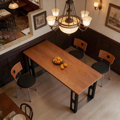 63"-79"Retro Modern Wooden Dining Table, Rectangular Kitchen Table with Black Metal Legs for 4-6 People
