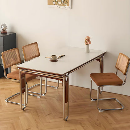63"-71"Retro Mid-Century Dining Table, Rectangular White Top with Chrome Metal Cantilever Legs