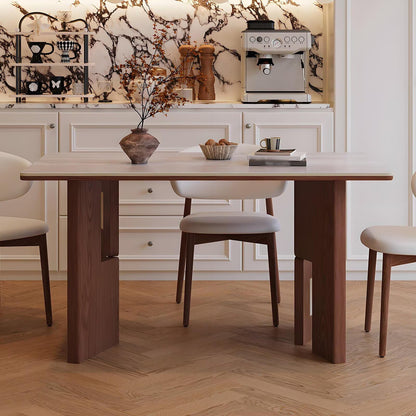 63"-79"Modern Rustic Dining Table, Natural Wood Top with Solid Walnut Base