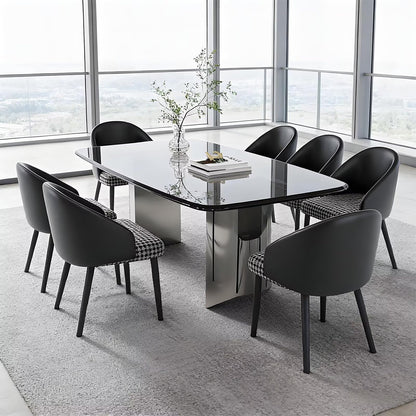 63"-79"Elegant Modern Dining Table, Rectangular Marble Top with Shiny Chrome Pedestal for Home