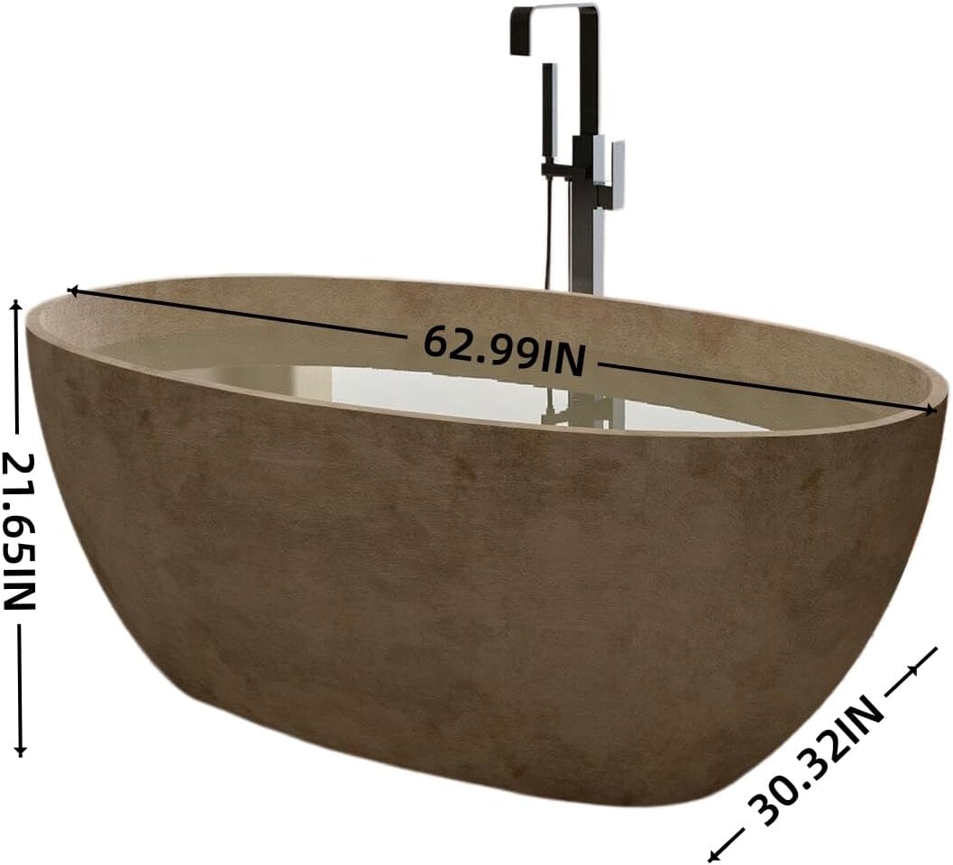 59''-67'' Freestanding Bathtubs with Natural Beige Finish & Oval Silhouette