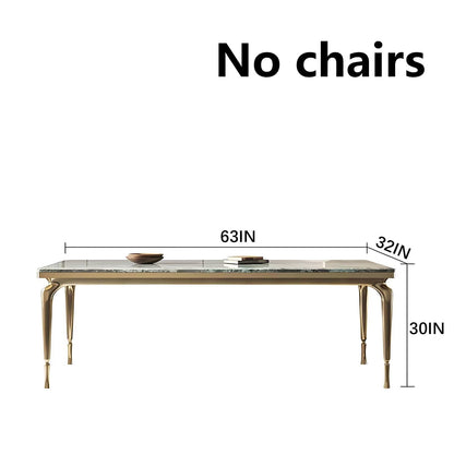 63"-79"Luxury Green Marble Dining Table, Rectangular Tabletop with Gold Metal Legs