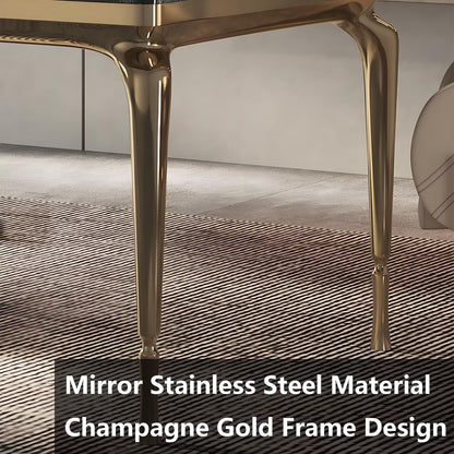 63"-79"Luxury Green Marble Dining Table, Rectangular Tabletop with Gold Metal Legs