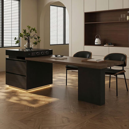 56"-96"Modern Wood Kitchen Island with Integrated Dining Table & LED Lighting