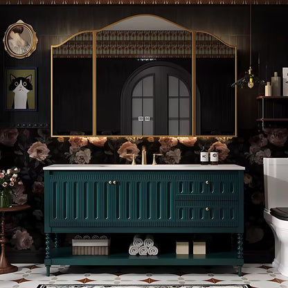 40"-68"Vintage Style Bathroom Vanity with Marble Top & Gold Hardware, Mid-Century