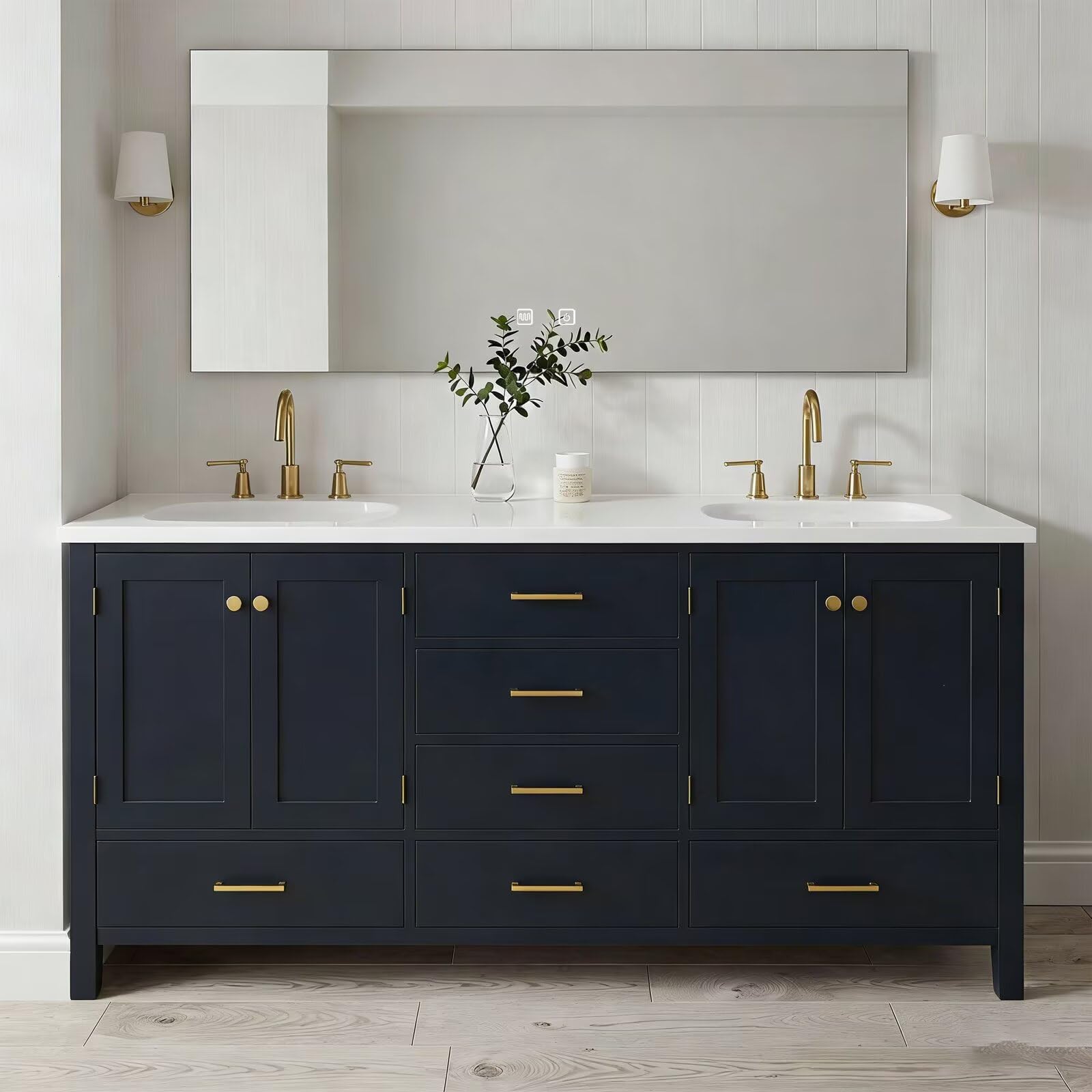 64"-92"Modern Farmhouse Bathroom Vanity Set with Large Mirror & Ample Storage Drawers