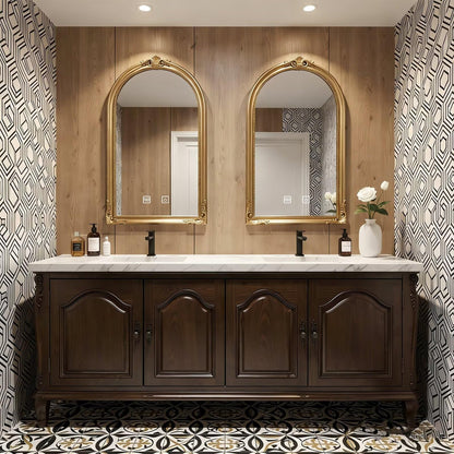 64"-96"Freestanding Bathroom Vanity with Double Sinks & Classic Carved Cabinet, Dark Walnut