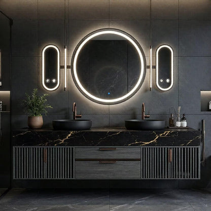 60"-96"Luxury Bathroom Vanity Set with Black Marble Countertop & Storage Drawers