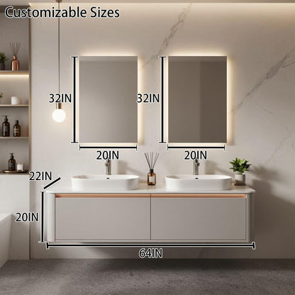 60"-96"Modern Wall-Mounted Bathroom Vanity with Rose Gold Trim & Soft-Close Doors