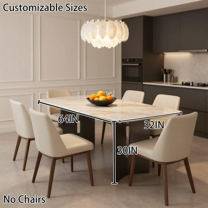 56"-96"Light Marble Dining Table, Modern Rectangular Kitchen Table with Sleek Metal Base