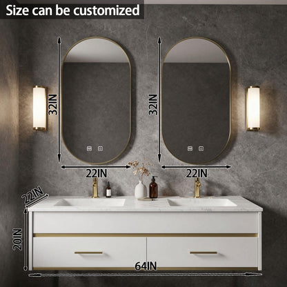 60"-78"Wall-Mounted Bathroom Vanity Set with Gold Accents & Dual Smart Lighted Mirrors