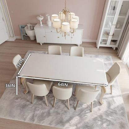 60"-80"Elegant Rectangular Dining Table, White Top with Gold Accents for Dining Room