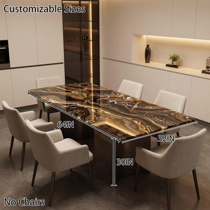 56"-96"Modern Marble Dining Table, Rectangular Table with Sleek Metal Base for Dining Room