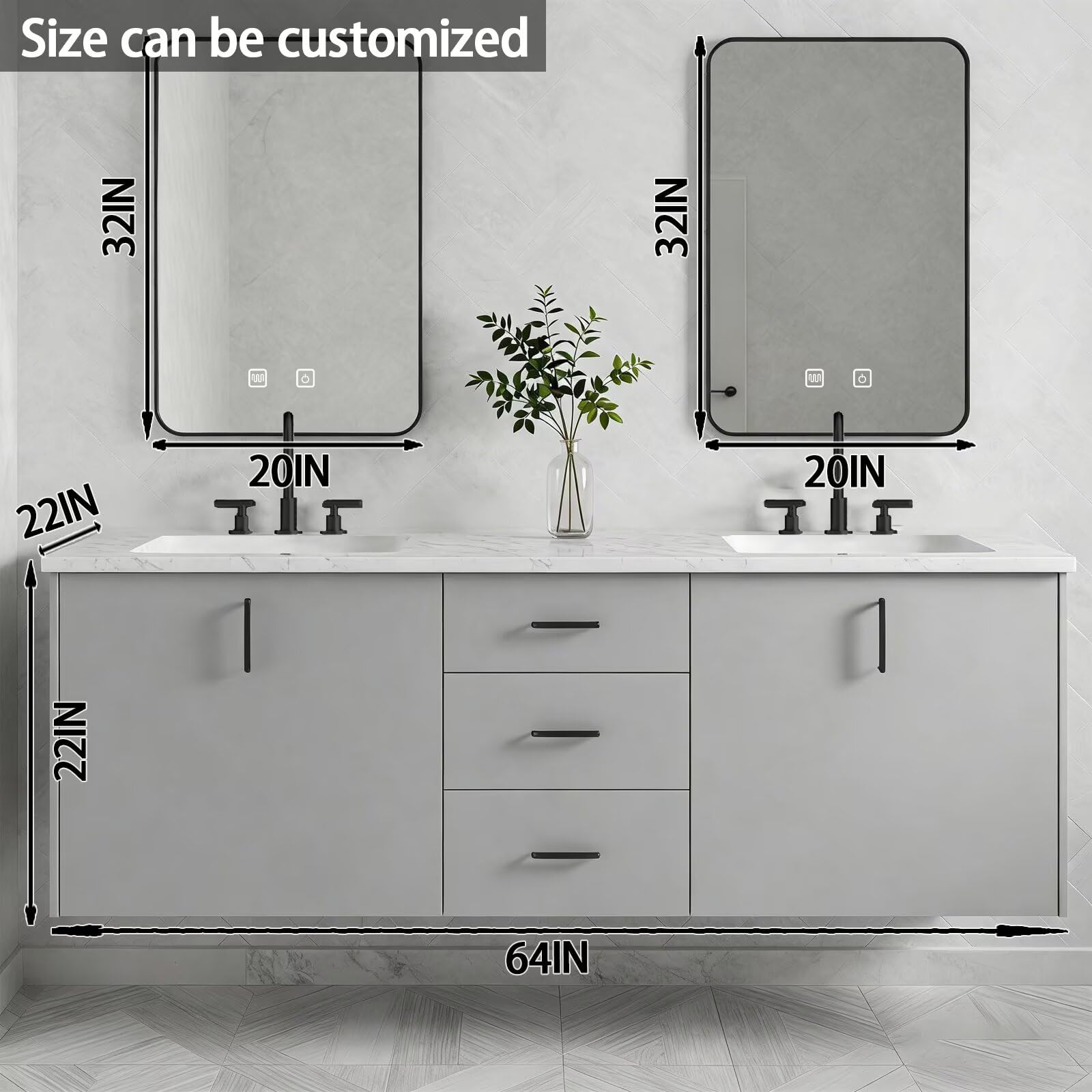 60"-84"Modern Minimalist Bathroom Vanity with Marble Countertop & Double Sinks