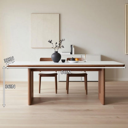 60"-80"Mid-Century Modern Dining Table with Marble Top & Walnut Legs, Minimalist