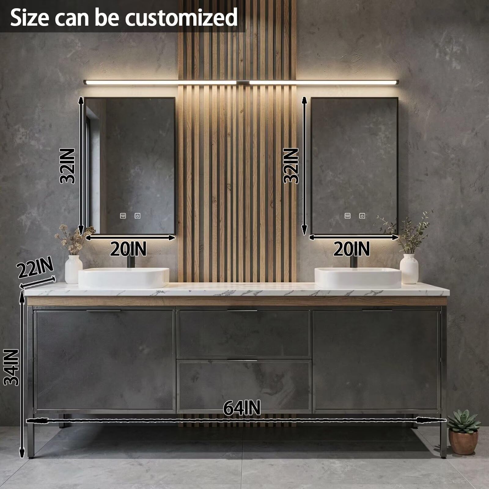 60"-84"Modern Concrete-Look Bathroom Vanity Set with Dual Sinks & Metal Frame