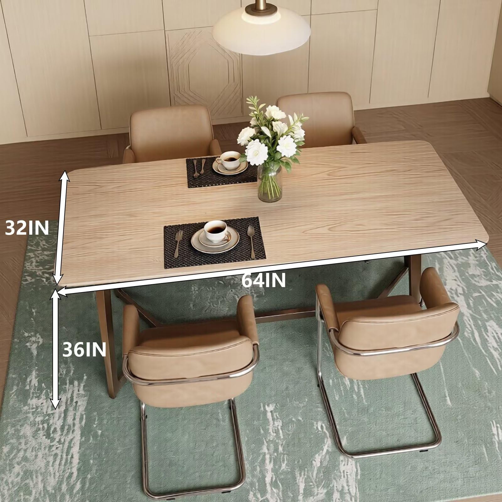 60"-80"Natural Wood Dining Table with X-Shaped Metal Base, Modern Rectangular Kitchen Table