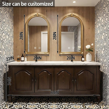 64"-96"Freestanding Bathroom Vanity with Double Sinks & Classic Carved Cabinet, Dark Walnut