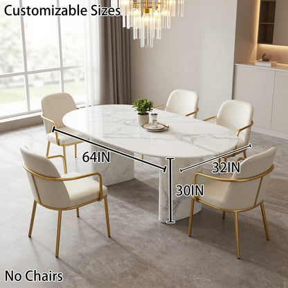 56"-96"Elegant White Marble Oval Dining Table, Sleek Contemporary Dining Room Table
