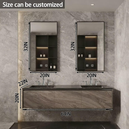 60"-84"Luxury Modern Bathroom Vanity with Black Stone Top & Smart Storage Mirrors
