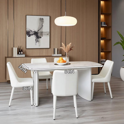 60"-80"White Marble Dining Table with Glossy Base, Modern Rectangular Kitchen Table