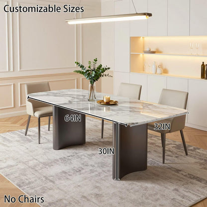 56"-96"Modern Marble Dining Table, Rectangular White Marble Table with Sleek Metal Legs