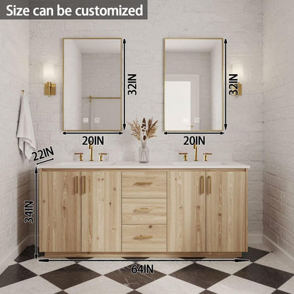 64"-92"Modern Farmhouse Bathroom Vanity Set with Gold Hardware & LED Smart Mirrors