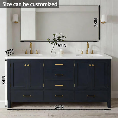 64"-92"Modern Farmhouse Bathroom Vanity Set with Large Mirror & Ample Storage Drawers