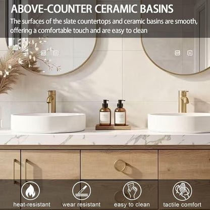 64"-96"Modern Farmhouse Bathroom Vanity Set with Open Shelf & Double Vessel Sinks