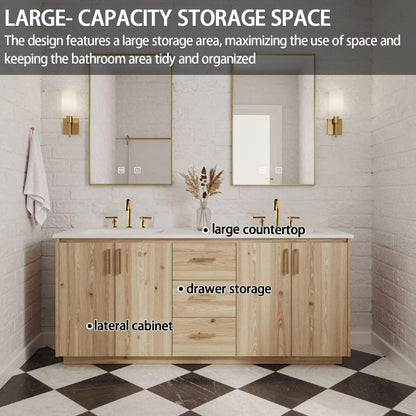 64"-92"Modern Farmhouse Bathroom Vanity Set with Gold Hardware & LED Smart Mirrors