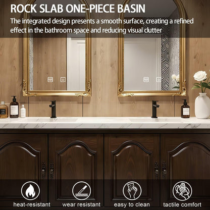 64"-96"Freestanding Bathroom Vanity with Double Sinks & Classic Carved Cabinet, Dark Walnut