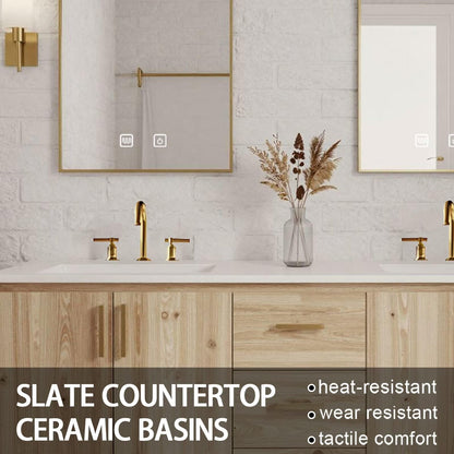 64"-92"Modern Farmhouse Bathroom Vanity Set with Gold Hardware & LED Smart Mirrors