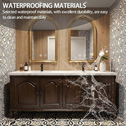 64"-96"Freestanding Bathroom Vanity with Double Sinks & Classic Carved Cabinet, Dark Walnut