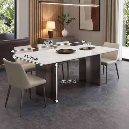 56"-88"Modern White Marble Dining Table with Dark Metal Base for 6 People