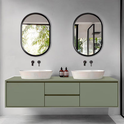 60"-96"Wall-Mounted Double Sink Bathroom Vanity with Matte Green Finish & Storage