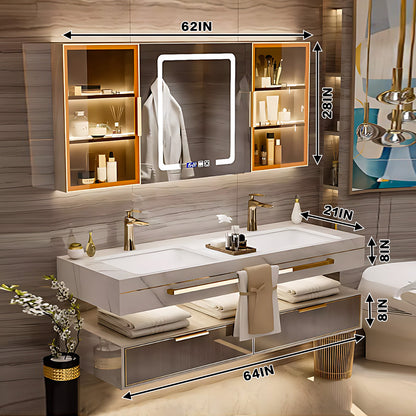 36"- 78" Bathroom Vanity with Glass Door Mirror Cabinet and Sink