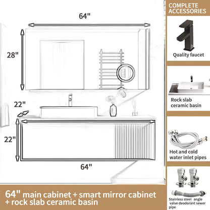 36"- 64" Solid Wood Single Bathroom Vanity Set with Mirror and Basin