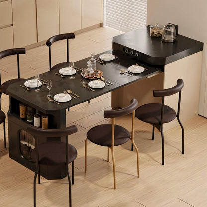 60"-79"Contemporary Kitchen Island Combo with Dining Table, Wine Storage & Power Outlets
