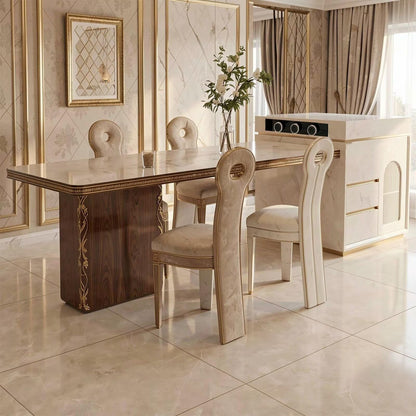 60"-79"Elegant French Style Kitchen Island with Marble Dining Table &amp; Storage Cabinet