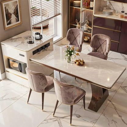 60"-79"Luxury Marble Kitchen Island Dining Combo with Built-in Microwave & Power Station