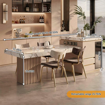 60"-79"Modern Marble Kitchen Island Dining Combo with Built-in Outlets & Wine Cooler