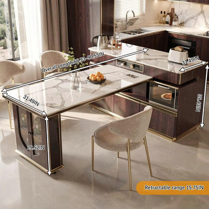 60"-79"Elegant Marble Kitchen Island Dining Set with Appliance Storage & Built-in Outlets