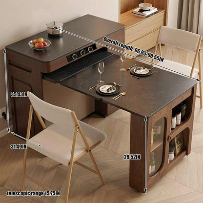 60"-79"Wooden Extendable Kitchen Island with Dining Table & Storage Cabinet
