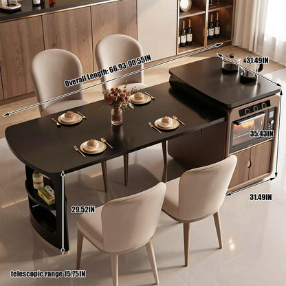 60"-79"Luxury Kitchen Island with Dining Table, Tea Station &amp; Smart Kitchen Appliance