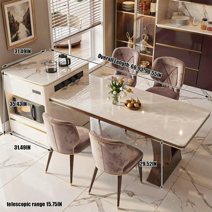 60"-79"Luxury Marble Kitchen Island Dining Combo with Built-in Microwave & Power Station