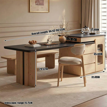 Modern Wood Kitchen Island with Black Dining Table & Built-in Power Station