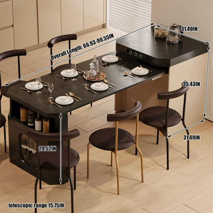 60"-79"Contemporary Kitchen Island Combo with Dining Table, Wine Storage & Power Outlets